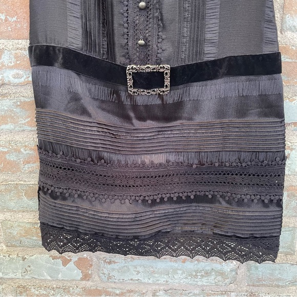 Anna Sui x Target Shift Dress Black Satin 20s Drop Waist Peter Pan Collar - Picture 8 of 15